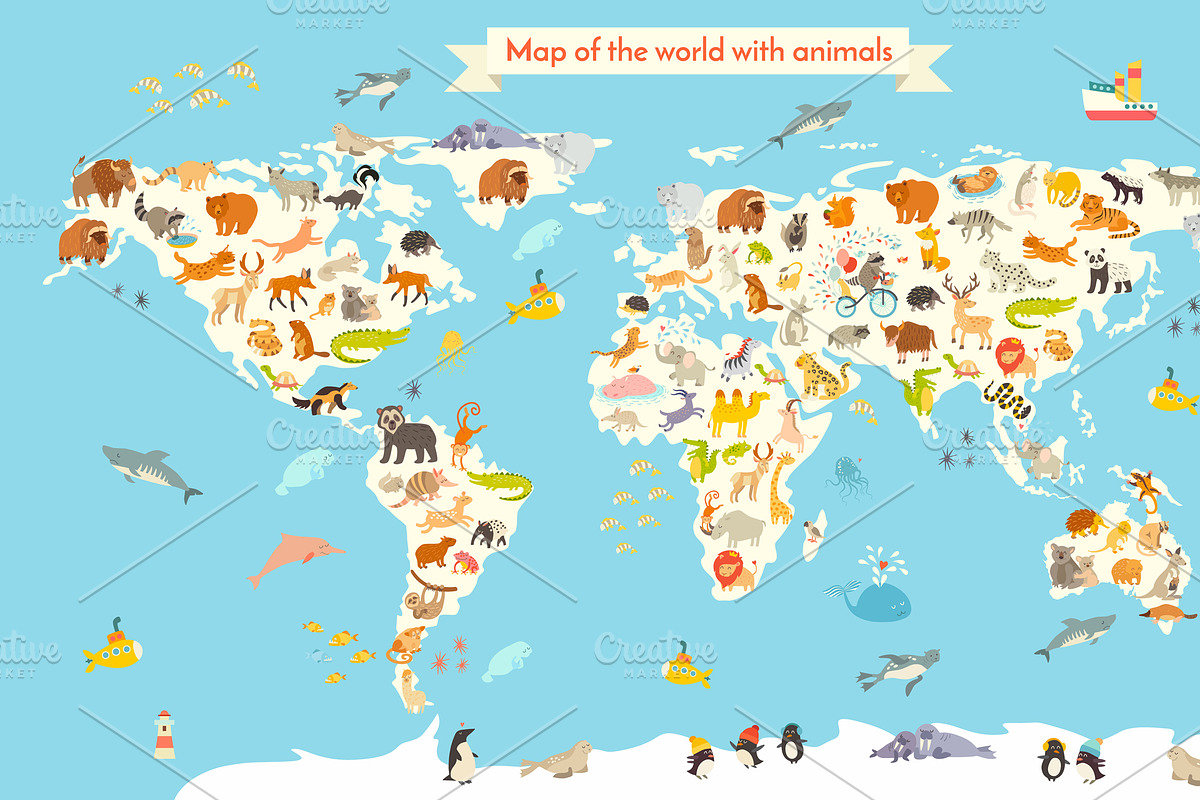 Animals world map, an Animal Illustration by Rimma