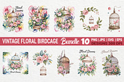 Vintage Floral Birdcage Bundle, an Illustration by Actual Pixel (Thumbnail 1 of 12)