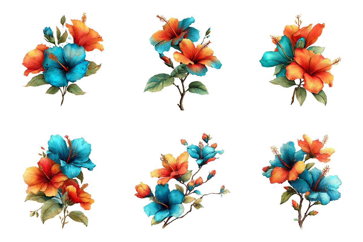 Whimsical spring hibiscus flowers, an Illustration by SinaCreation (Photo 5 of 11)