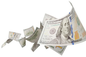 Randomly Falling US 100 Dollar Bills, a Business Photo by Andy Dean Photography
