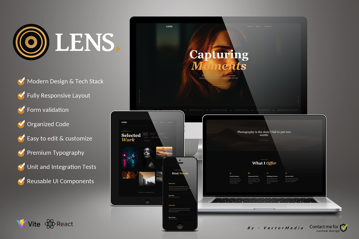 LENS - Photography Portfolio Website, a React Template by VectorMedia (Photo 1 of 4)