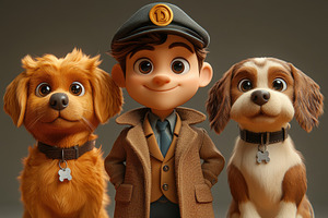 Character with two cartoon dogs in a, a Photo by Tanuart