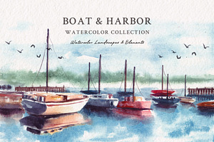 Watercolor Boat & Harbor