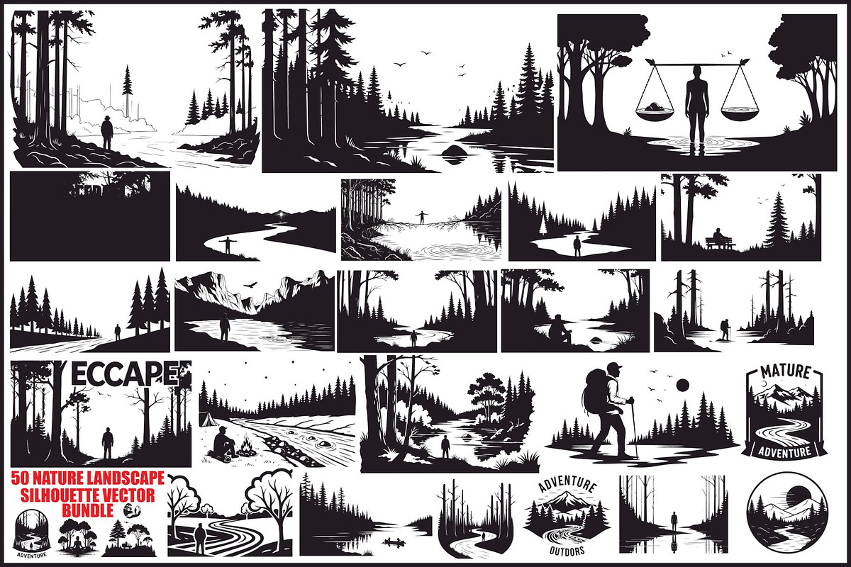 Nature Landscape Silhouette Vector B, an Illustration by Designer_Momina (Photo 1 of 51)