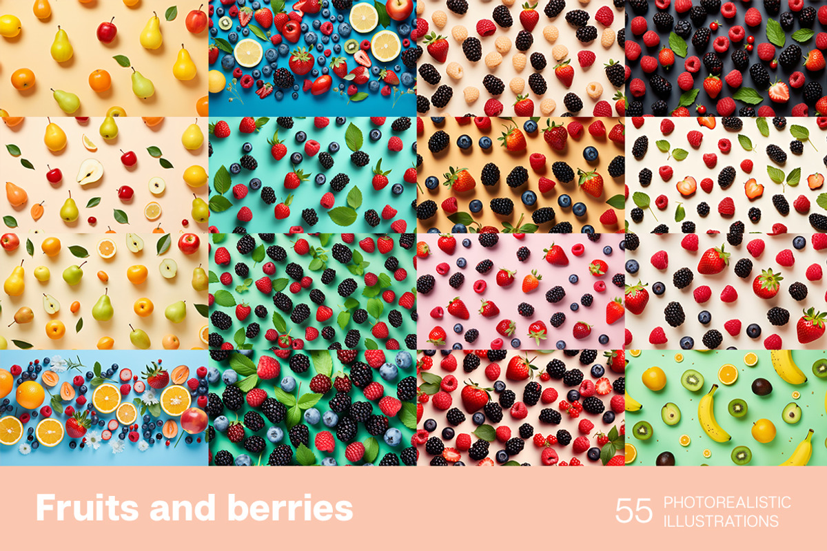 Fruits and berries. Patterns, a Food Illustration by Handmadefont (Photo 4 of 12)