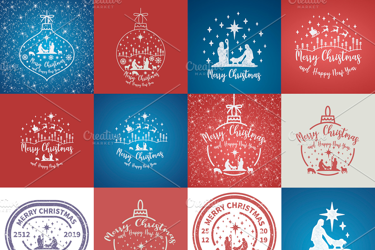 Merry Christmas cards set, a Decorative Illustration by IvanFet (Photo 1 of 14)
