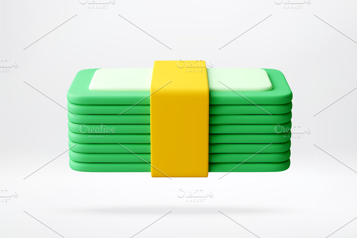 3D Green stack of money with yellow, a Finance Illustration by Abscent