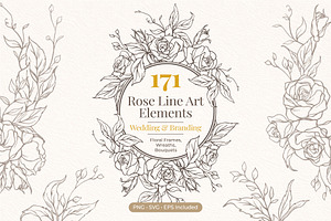 Elegant Rose Line Art Elements, a Decorative Illustration by Papatongartist