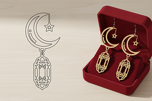 Elegant Crescent Moon & Lantern, an Illustration by Amazin_art