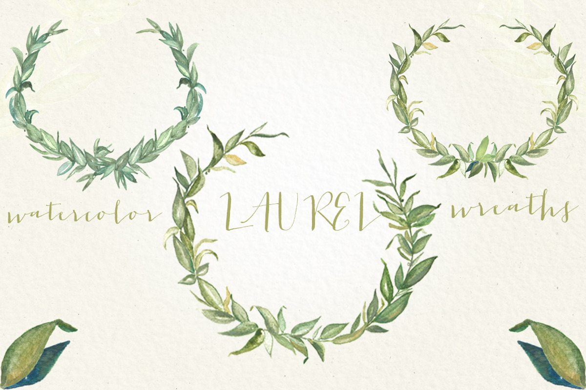 Laurel foliage wreaths. Watercolor., a Texture Illustration by LABFcreations (Photo 4 of 5)