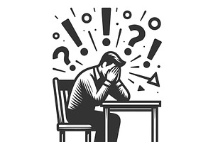 Stressed Man Sitting with Confusion, a Person Illustration by AlexArt