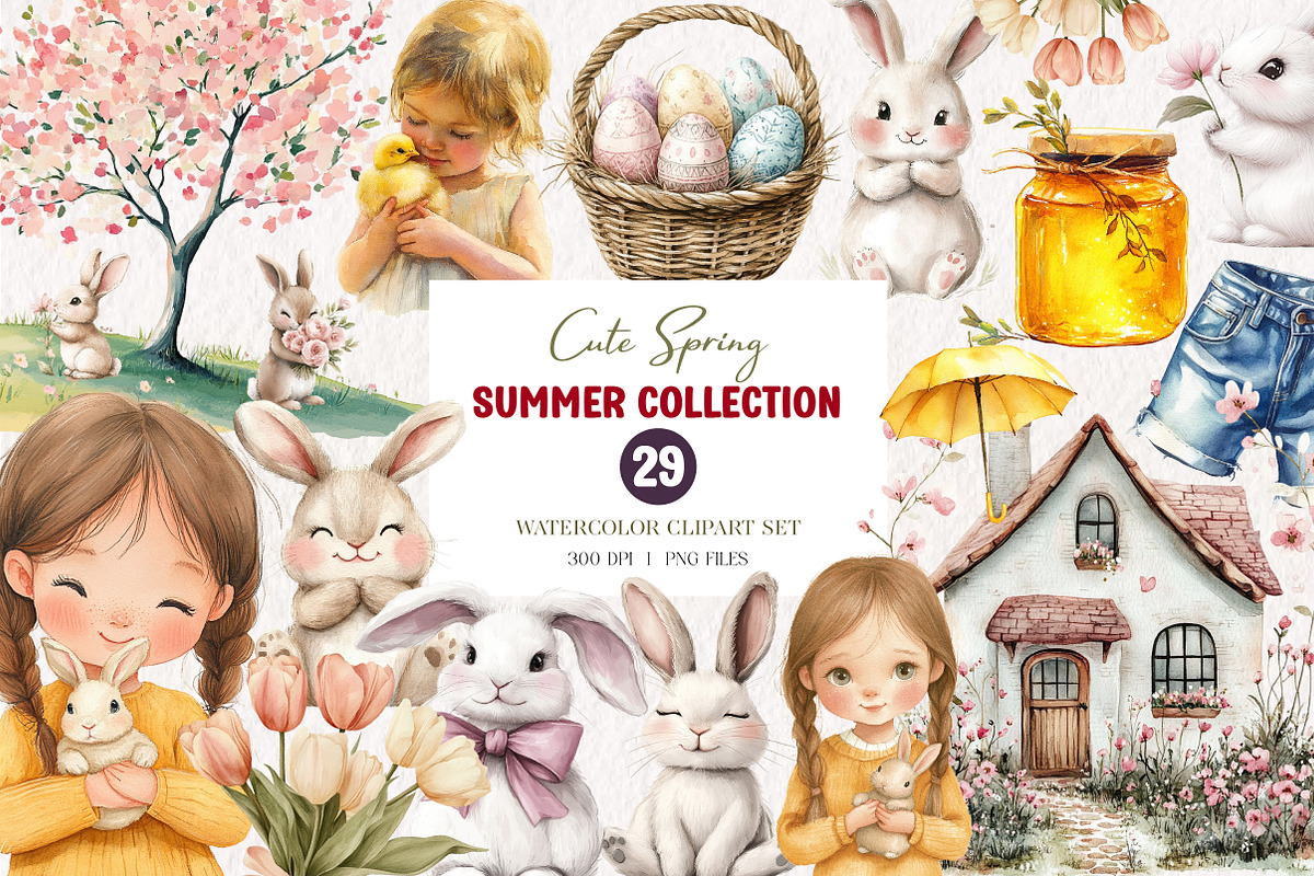 Watercolor Cute Spring Collection, an Illustration by CreationArt (Photo 1 of 10)