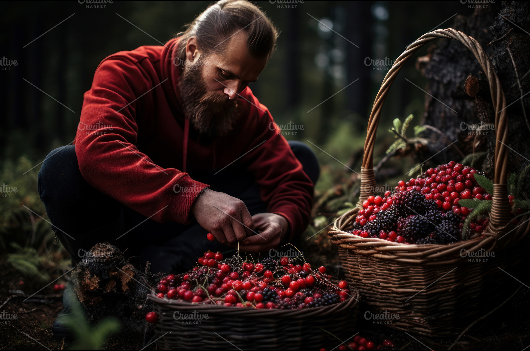 Hardworking Man squatting basket for, a Nature Photo by Ylivdesign