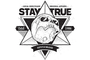 Stay True 2 Vector Dotwork Skull