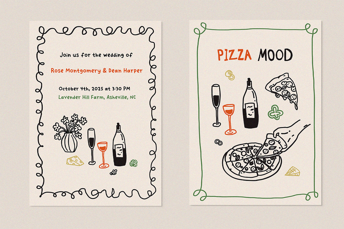 Whimsical Pizza & Wine Party set, a Food Illustration by Madiwaso (Photo 10 of 11)