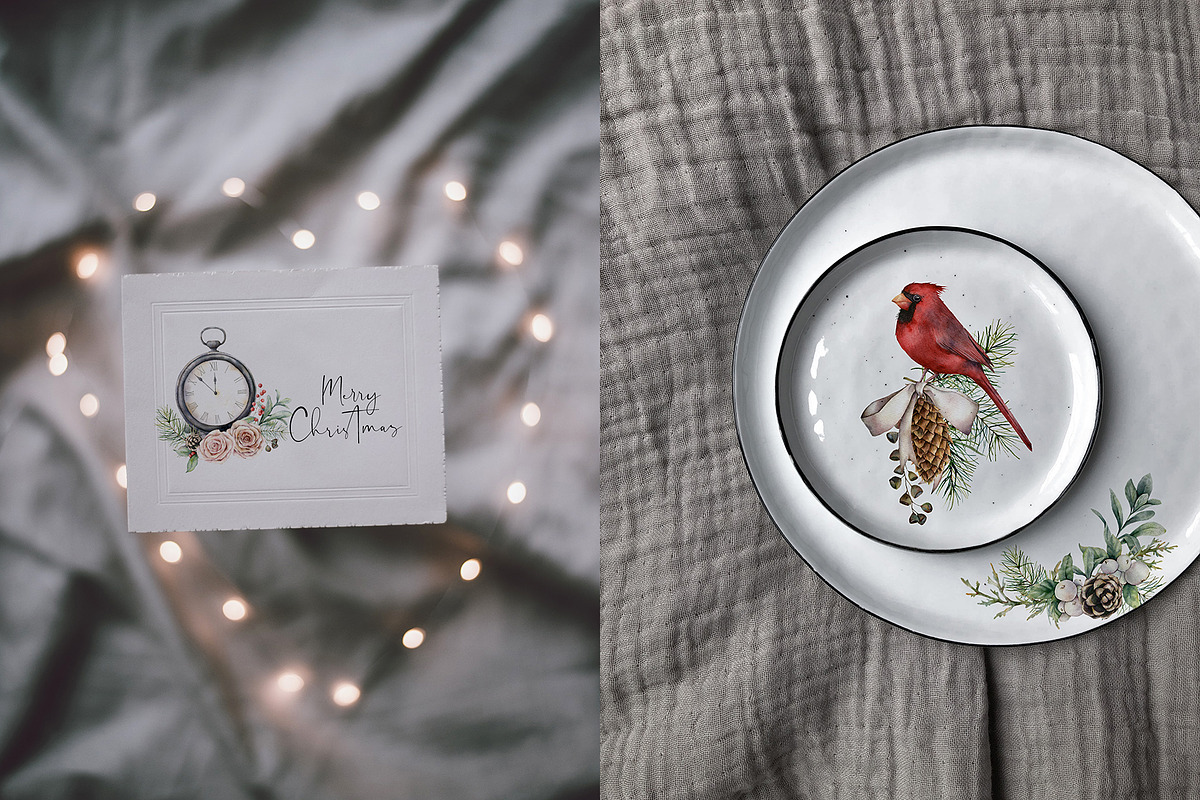 Vintage Christmas Watercolor clipart, a Seasonal Illustration by Yuliya Derbisheva (Photo 2 of 14)