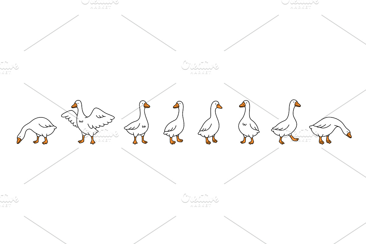 Set of 8 cartoon goose poses in, an Animal Illustration by GraphiShop