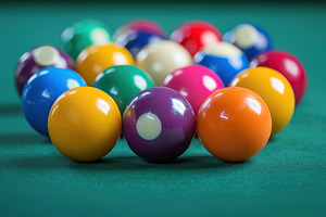 Colorful billiard balls on snooker table, an Arts & Entertainment Photo by AlyaAnd