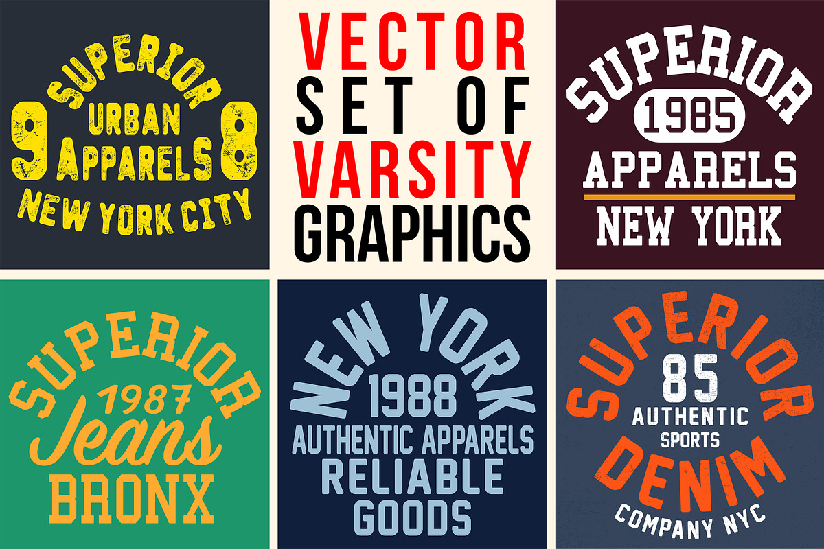 VECTOR SET OF VARSITY GRAPHICS, an Education Illustration by ulasokuyucu