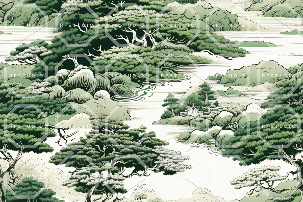 JADE CHINOISERIE. Toile de Jouy, a Pattern Graphic by RefinedFantasyStudio (Photo 2 of 9)