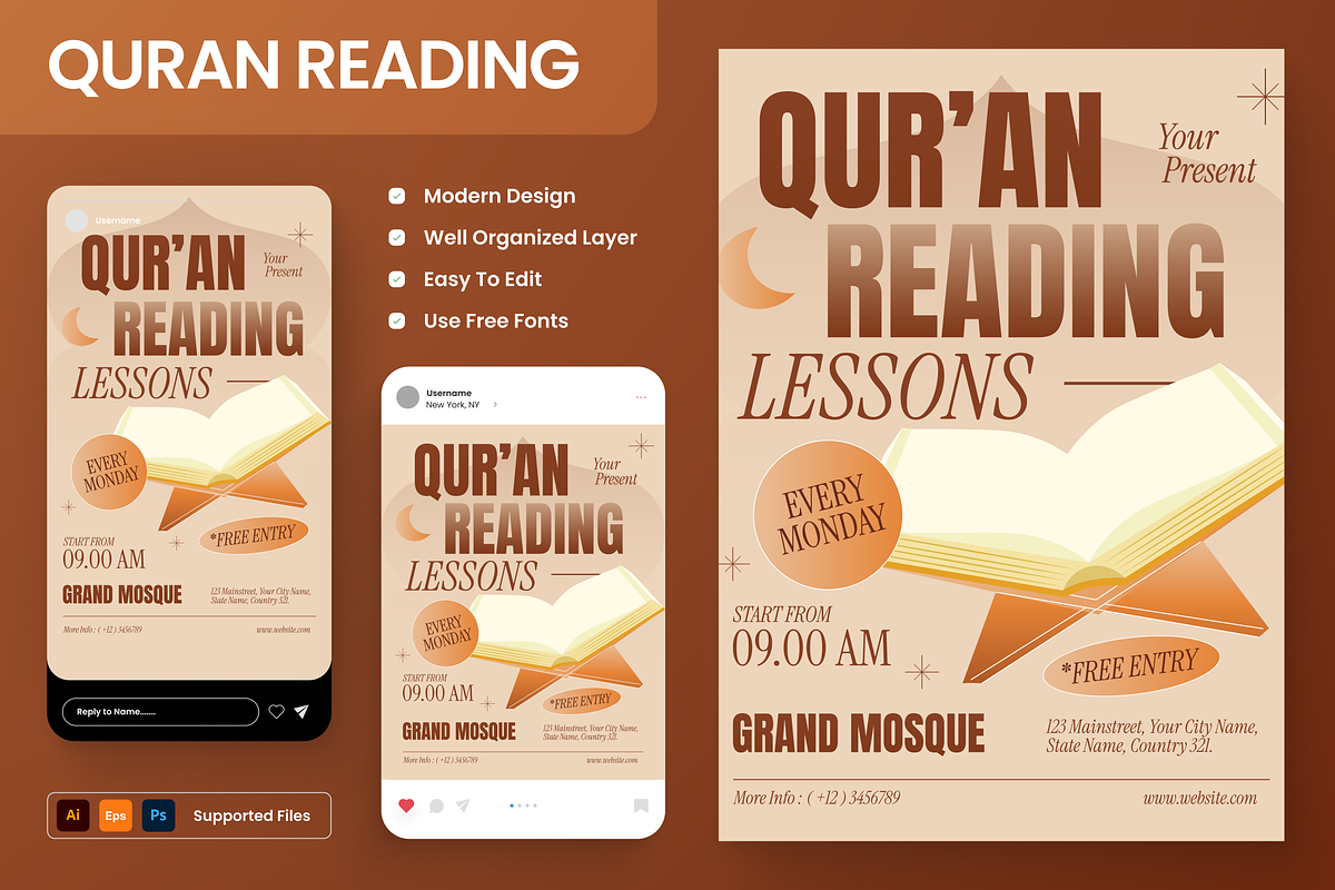 Quran Reading Lessons Flyer Set, a Flyer Template by Annora Studio (Photo 1 of 6)