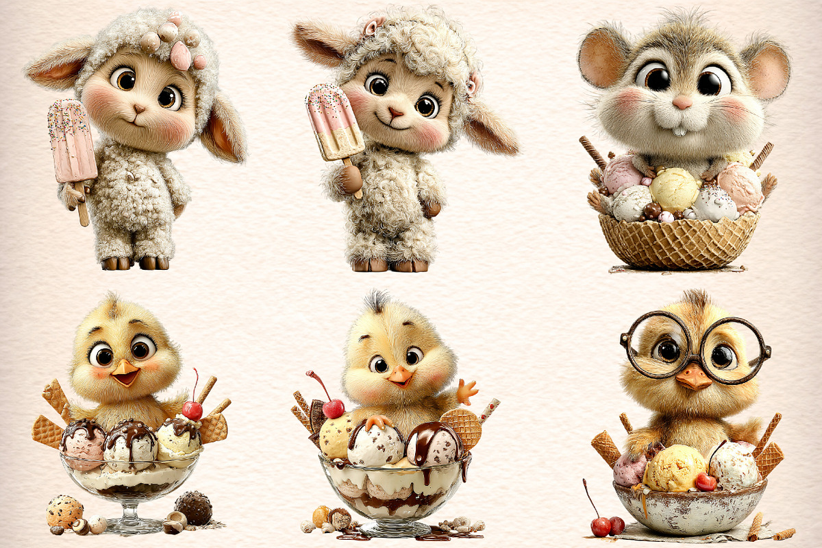 Whimsical Animals Ice Cream Clipart, an Illustration by Digital Artistic99 (Photo 3 of 11)