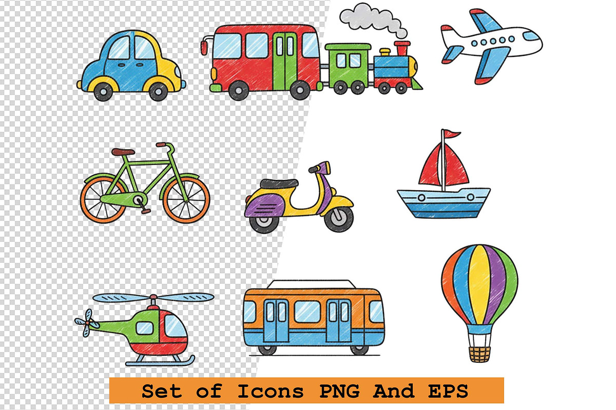 Set of transport icons in hand drawn, an Icon by one-touch