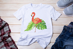 Tropical Flamingo Watercolor Clipart