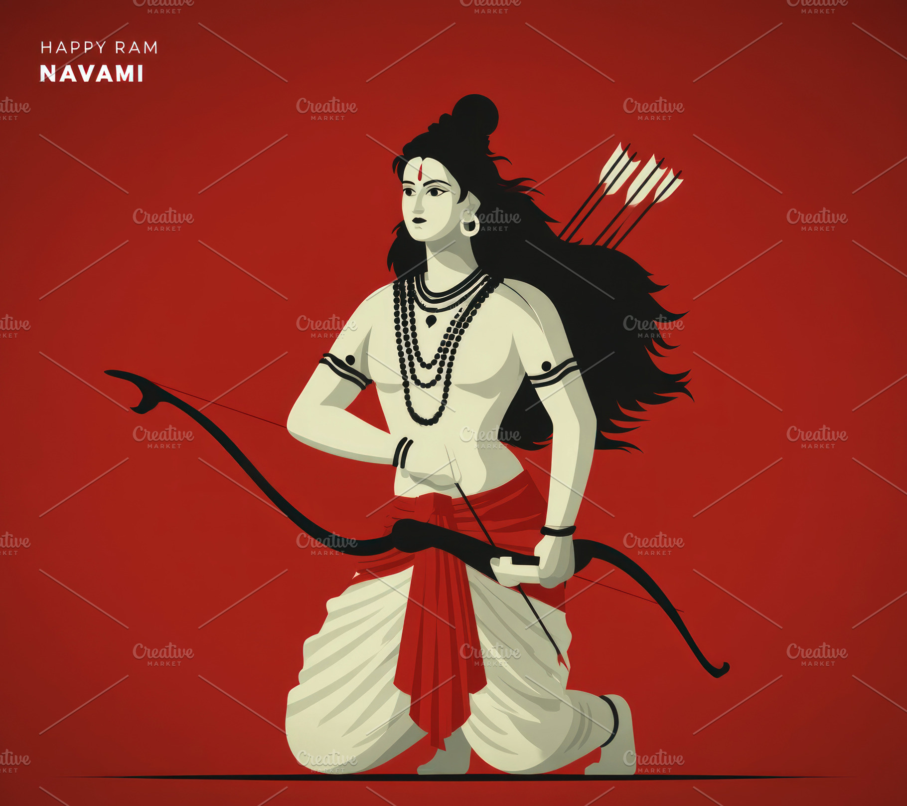 Happy Ram Navami illustration of Lord Rama holding bow with arro, a Holiday Photo by José Manuel Gelpi