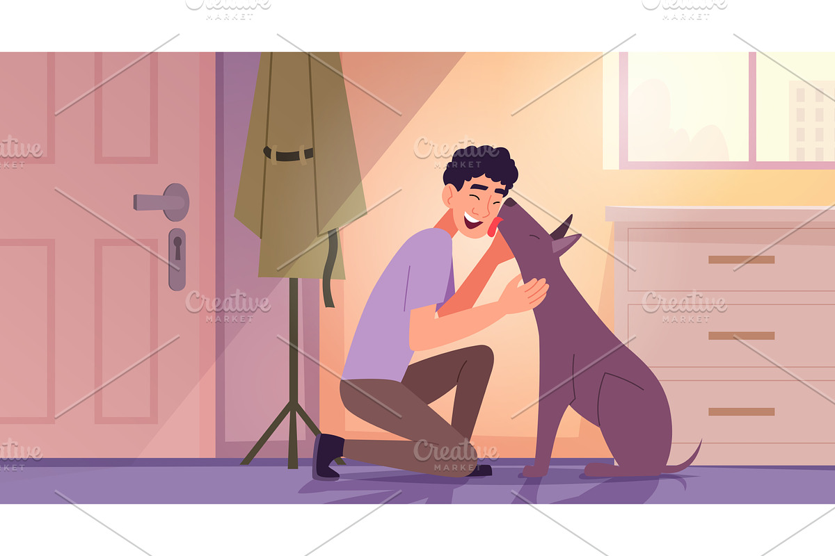 Cats and dogs. Happy pets owners, an Animal Illustration by Onyx
