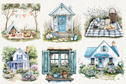 Blue Farmhouse Easter Clipart, an Illustration by NadiaTheronArt (Thumbnail 3 of 4)