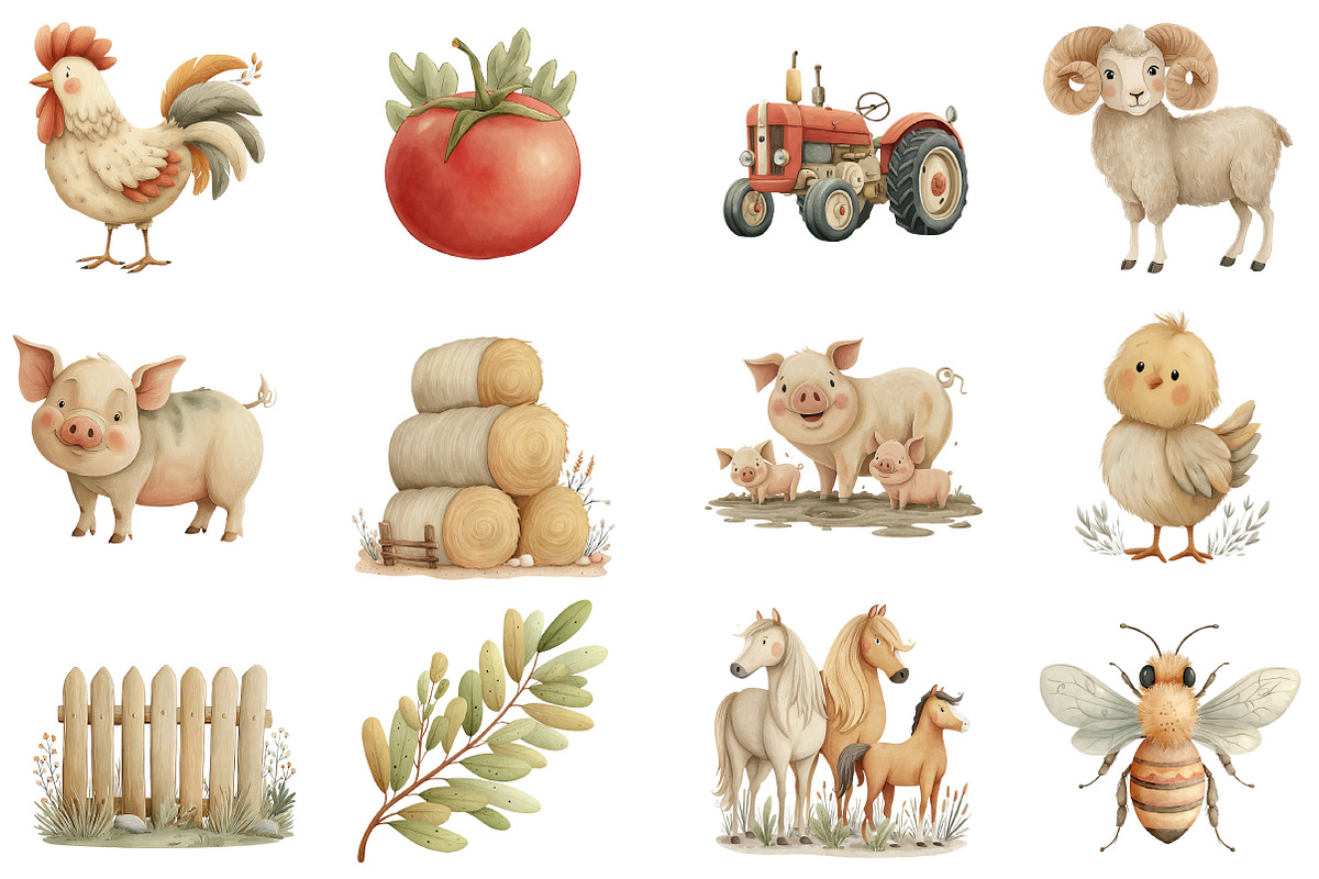Family Farm animals baby collection, an Illustration by DreamCafeArt (Photo 2 of 8)