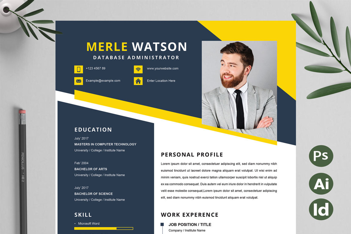 Yellow Minimal CV, a Resume Template by Attractive Resume (Photo 1 of 3)