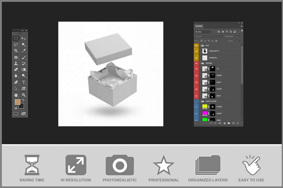 Open Gift Box With Tissue Paper PSD, a Product Mockup by Bruno's Shop (Photo 2 of 3)