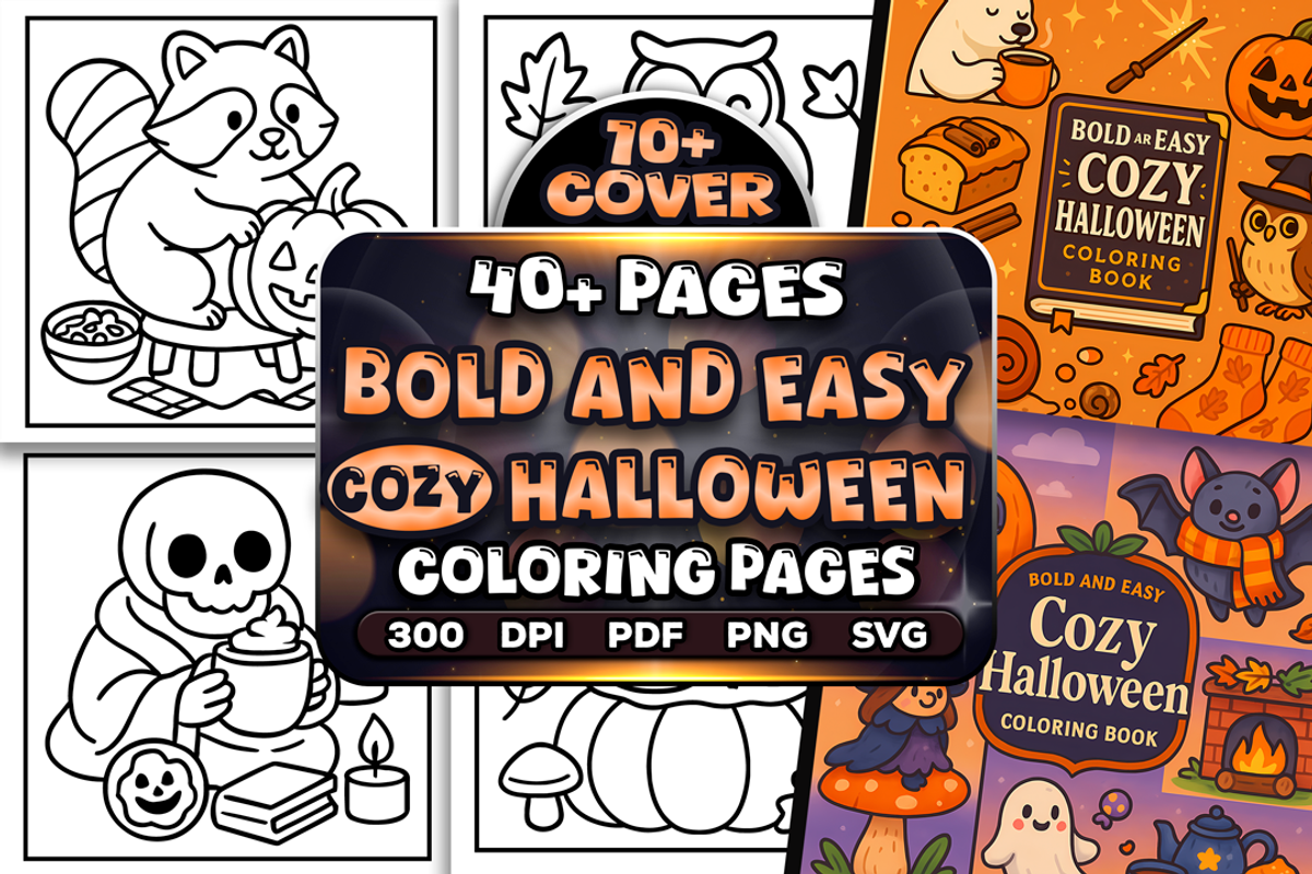 Bold Easy Cozy Halloween Coloring, a Seasonal Illustration by Craftsbeefy (Photo 1 of 4)