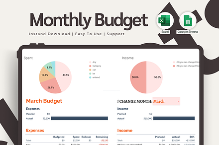 Monthly Budget Google Spreadsheet, a Templates & Theme by vitalinagerman