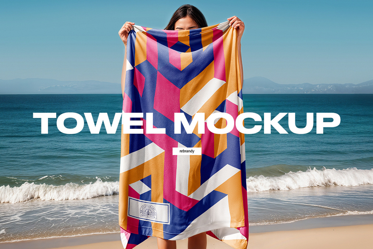 Woman Holding Beach Towel Mockup, a Product Mockup by rebrandy (Photo 1 of 7)
