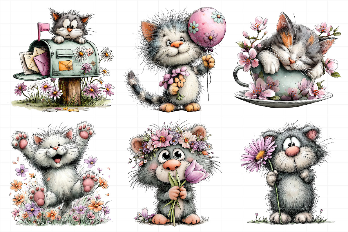Spring Cat Clipart Set, an Illustration by Daily.Designs (Photo 5 of 7)