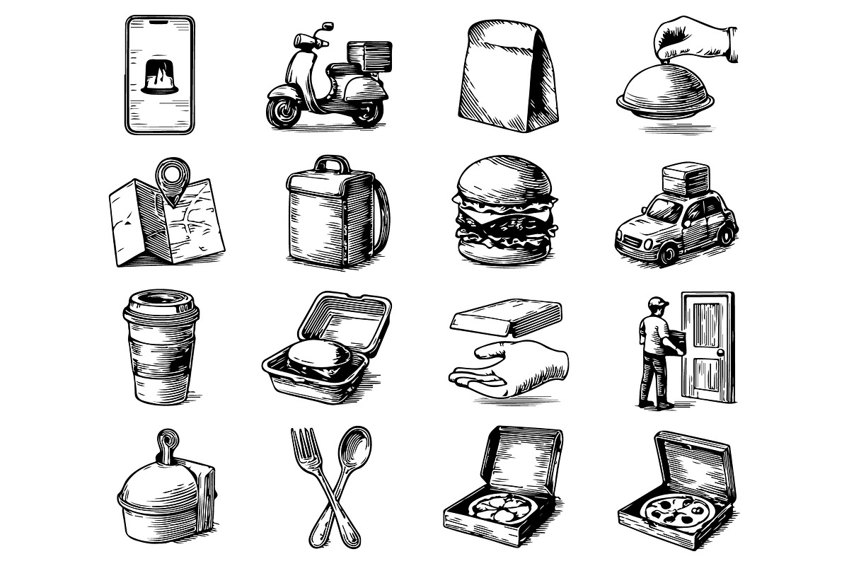 Food Delivery Set Vintage, an Object Graphic by RT Studio (Photo 2 of 4)