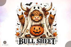 Bull Sheet PNG,Ghost Cows Halloween, an Object Illustration by Libby Wishes