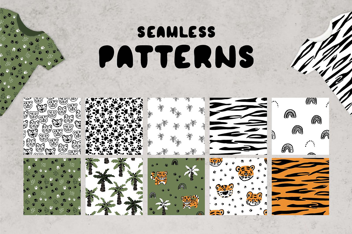 Tiger time. Palms patterns clip art, an Animal Illustration by essskina (Photo 4 of 8)
