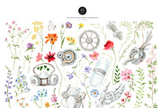 Watercolor MECHANIC GARDEN FLORAL, a Decorative Illustration by Beigetime (Thumbnail 3 of 9)