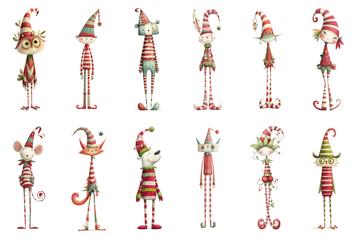 Quirky Christmas Clipart Characters, a Seasonal Illustration by Print Haven Mochi Vintage (Photo 3 of 7)