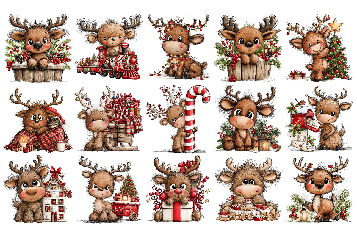 Whimsical Christmas Reindeer PNG, a Seasonal Illustration by Nicolle's Colorful Art (Photo 4 of 6)