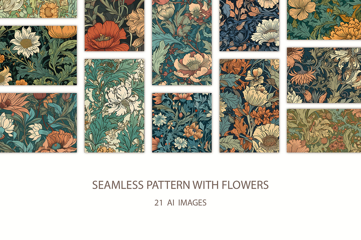 Seamless pattern with flowers, an Illustration by Pundateam (Photo 1 of 5)