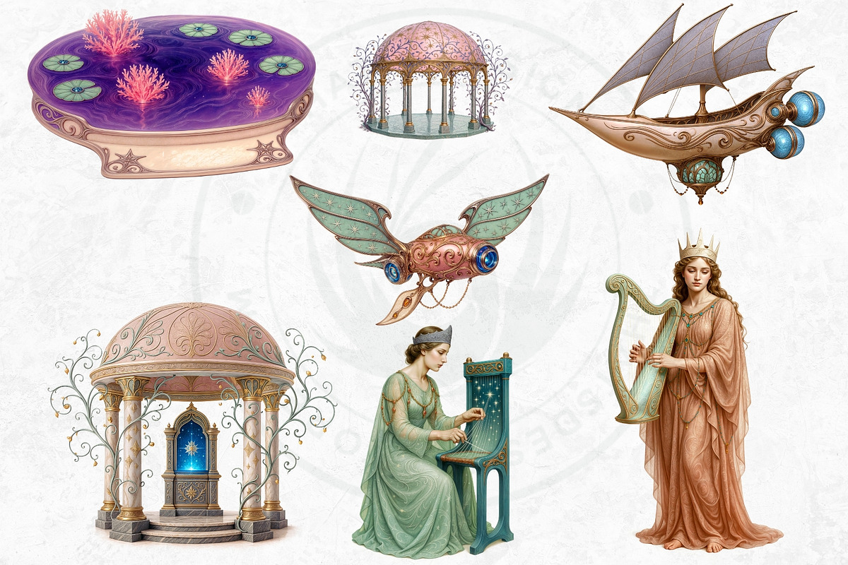Art Nouveau Celestial Voyagers PNG, a Decorative Illustration by ThatsDesignArt (Photo 4 of 10)
