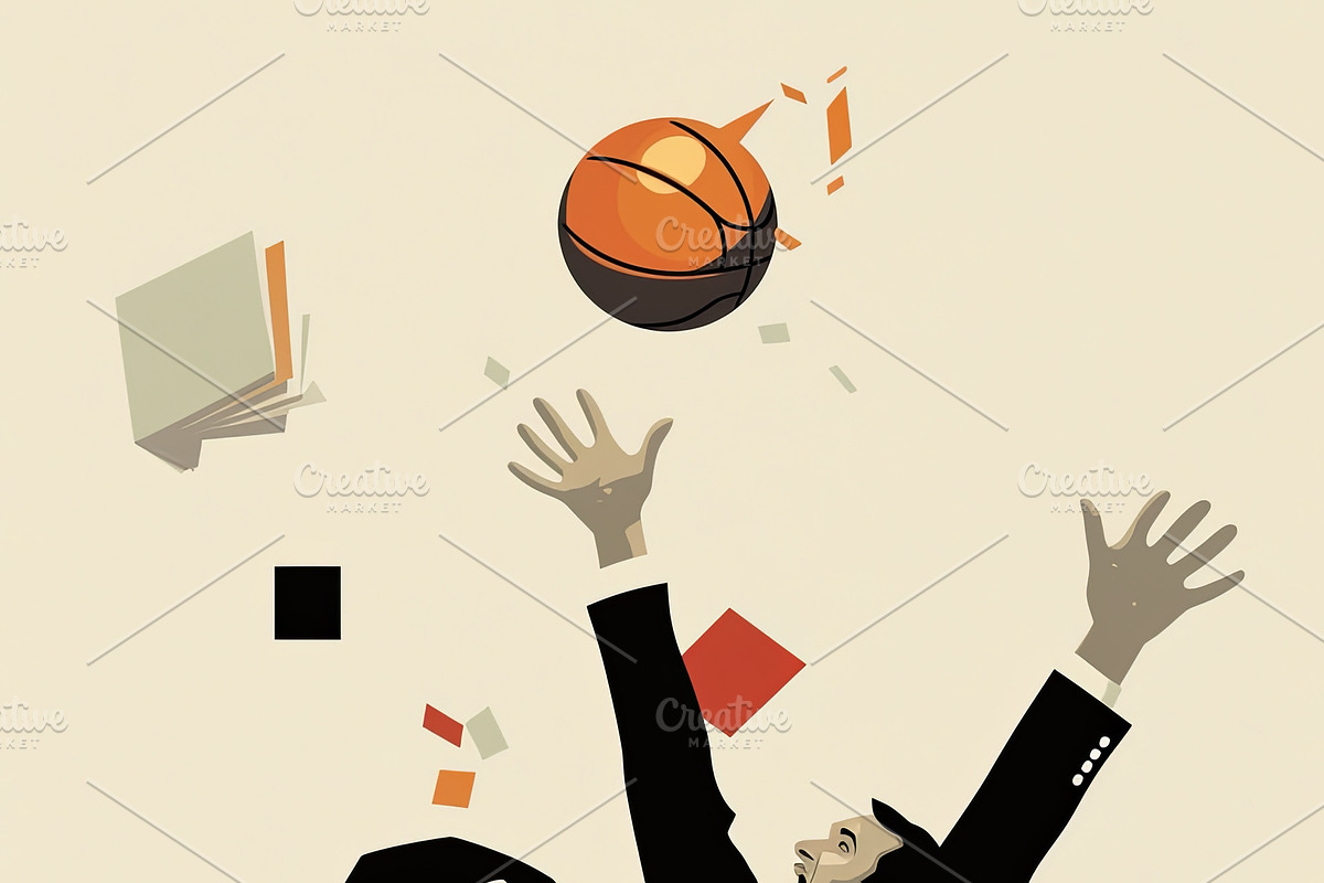 Businessman experiencing creativity and high energy while juggling work tasks, an Illustration by AS photostudio