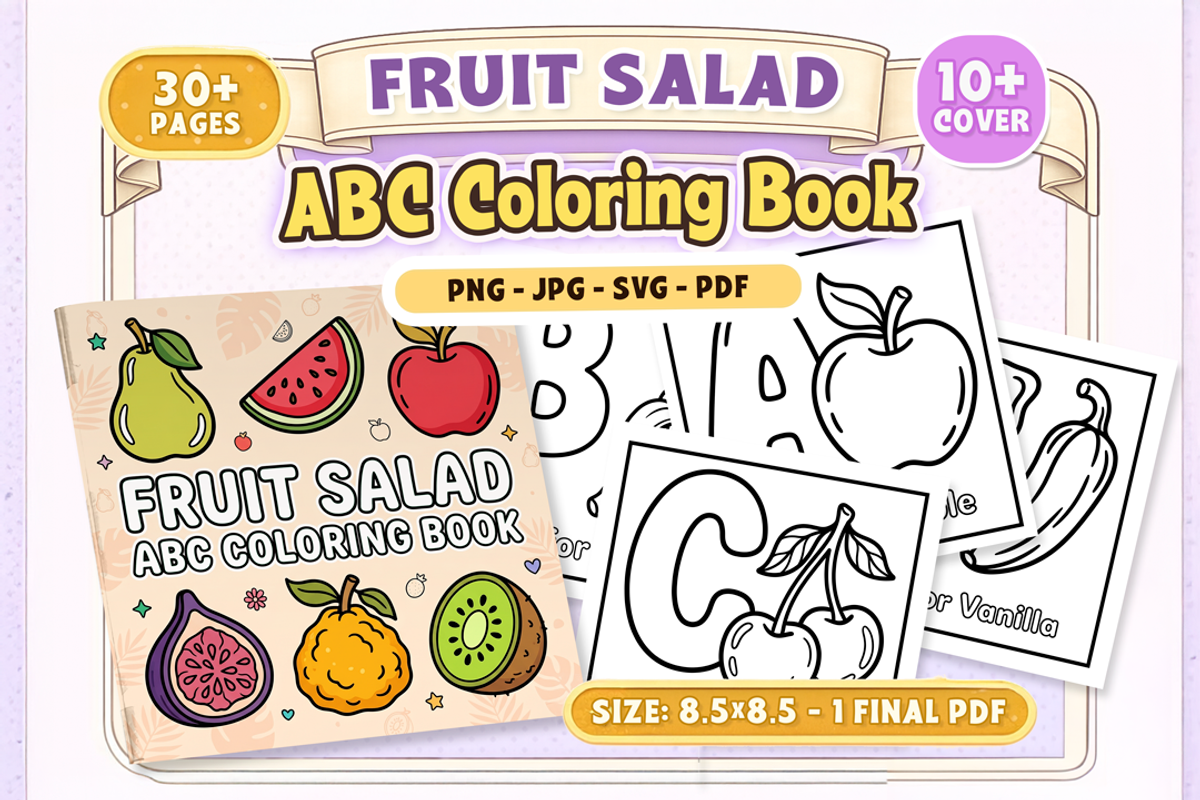 Fruit Salad ABC Coloring Book, an Education Illustration by Craftsbeefy (Photo 1 of 4)