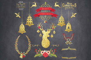 Gold Glitter Chalkboard Christmas