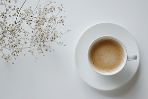 Minimalist flat lay of a cup coffee, a Food & Drink Photo by MistyDay